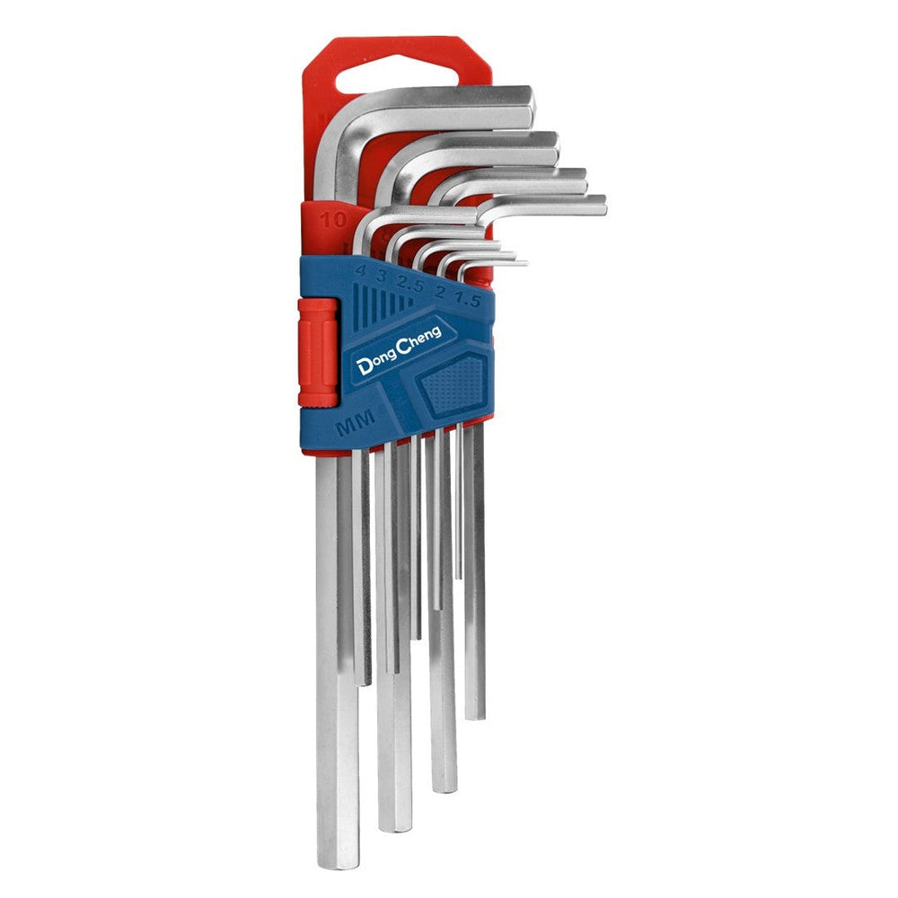 DONGCHENG 9 PCS Long Torx Key Set (HD093101) -A 9-piece long arm Torx key set for extra reach and leverage on star-head screws.