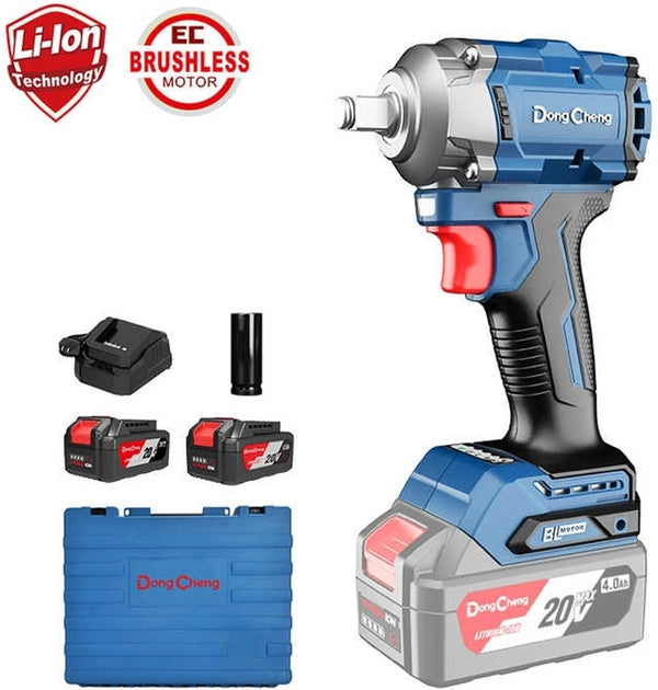 DongCheng DCPB358 20V MAX Cordless Brushless Impact Wrench, 1/2-Inch Square Drive with 358Nm Fastening Torque, 500Nm Nut-Busting Torque and Smart-Loosen Function