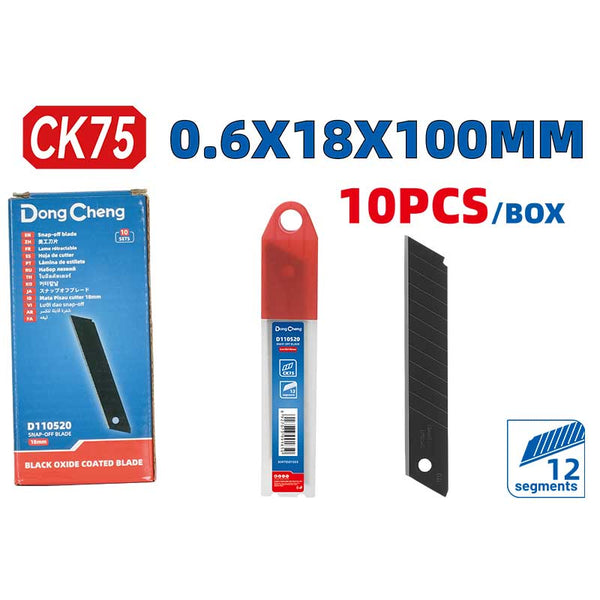 DongCheng HD110520 10-Piece 18mm Heavy-Duty Black Oxide CK75 Snap-Off Utility Knife Blades (0.6 x 18 x 100mm)