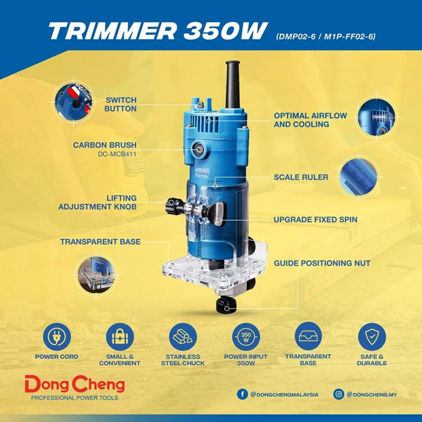 Dongcheng DMP02-6 Corded Electric Router and Wood Trimmer – Compact Power Tool for Woodworking, Edge Trimming, Grooving and Finishing