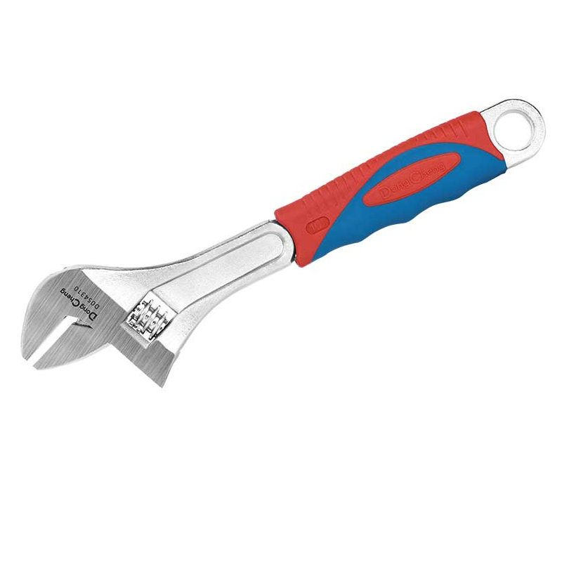 DONGCHENG 210 mm / 8" Wide-Opening Adjustable Wrench (HD054308) -A 210 mm adjustable wrench with a 15% wider jaw opening and a soft two-tone handle.