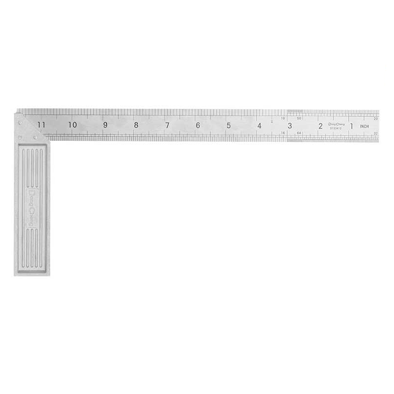 DONGCHENG 300 mm Stainless Steel Angle Square, Metric and Inch (HD133402) -A 300 mm polished stainless steel try square with a die-cast aluminium handle and double-sided scale.