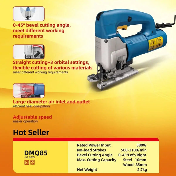 Dongcheng DMQ85S 3.3Inch Jig Saw Machine | 580W | Heavy Duty Wood Cutting Tool
