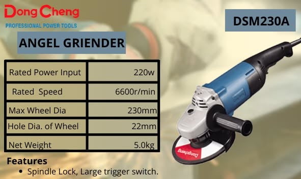 Dongcheng DSM230A Angle Grinder 230mm/9Inch | 6600 RPM, 2200W Heavy Duty Industrial Grinder