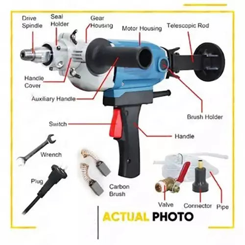 Dongcheng DZZ02-160 1800W Diamond Core Drill Machine With Water Source, 160mm Maximum Drilling Diameter, 1900 RPM for Concrete and Construction Applications