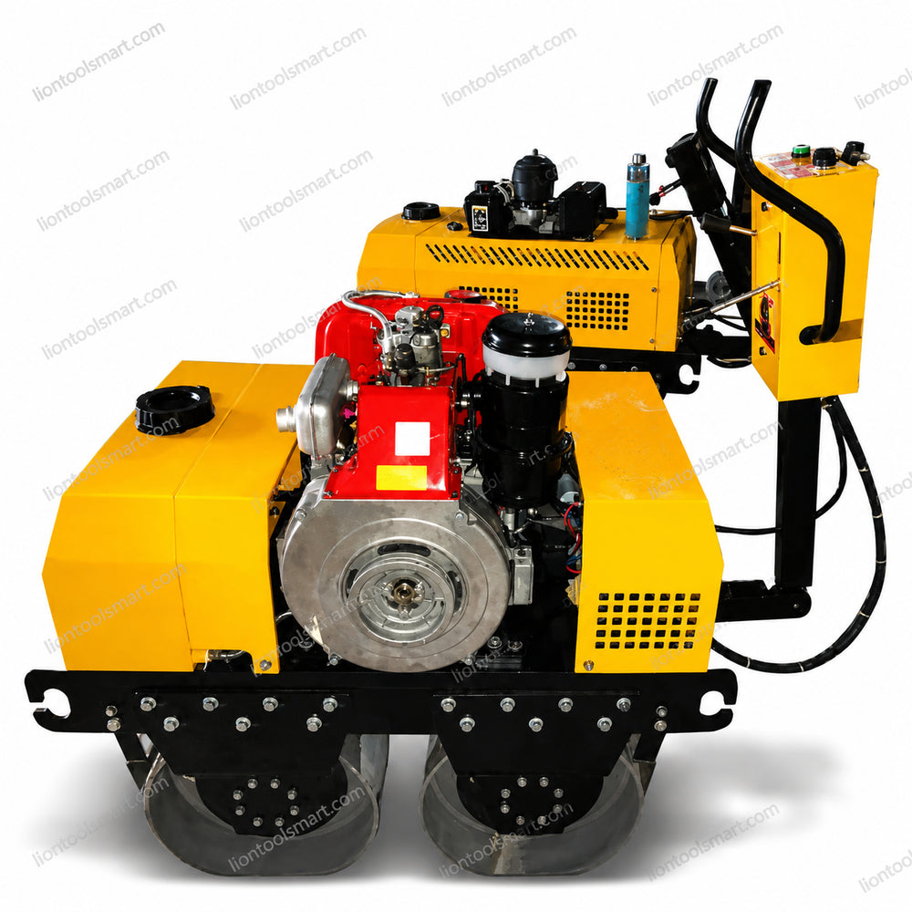 Lion Double on Roller 10HP Greaves Diesel Engine (Self Start & Battery) | Walk Behind Road Roller