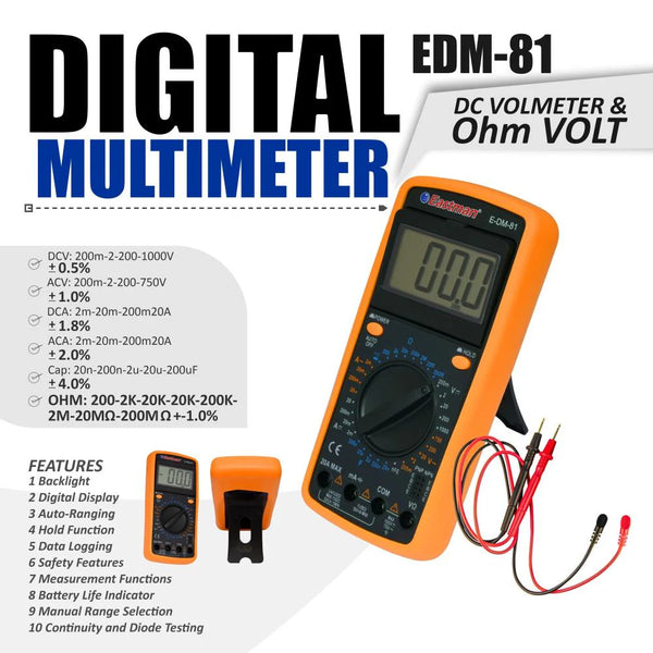 Eastman Digital Multimeter E-DM-81 | AC/DC Voltage Current Testing Tool For Electricians