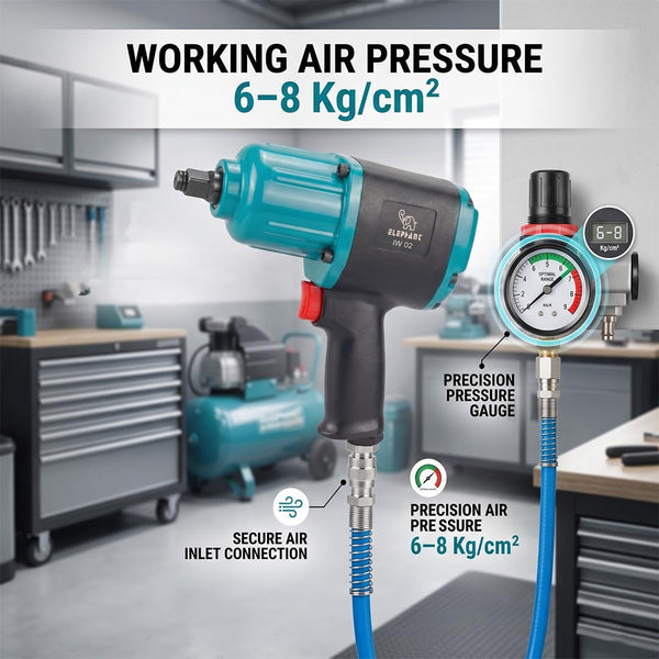 Elephant, Elephant IW-02, Impact Wrench, 1/2 Inch Impact Wrench, Pneumatic Impact Wrench, Air Impact Wrench, Automotive Impact Wrench, Garage Impact Wrench, Workshop Impact Wrench, Tyre Service Tool, Impact Gun, Air Tool, Mechanical Tool, Pneumatic Tool, Professional Impact Wrench