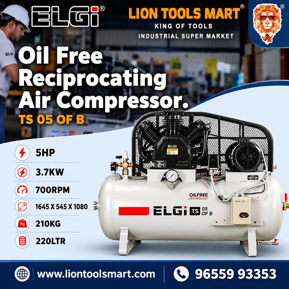 ELGi TS 05 OF B Oil-Free Reciprocating Air Compressor (5HP, 220L)