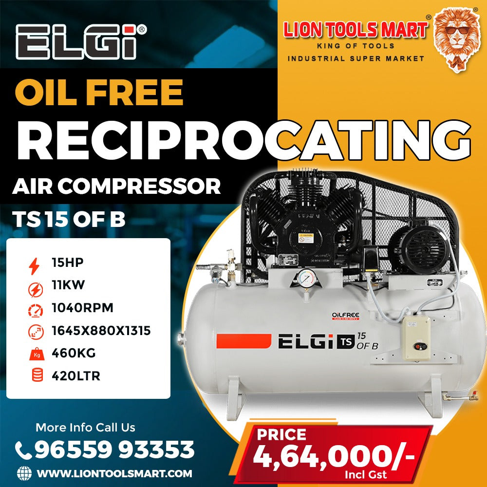 ELGi TS 15 OF B Oil-Free Reciprocating Air Compressor (15HP, 420L Tank)