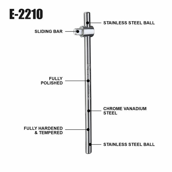 Eastman 1/2Inch Sliding T Bar 12Inch | Chrome Vanadium Socket Wrench Handle
