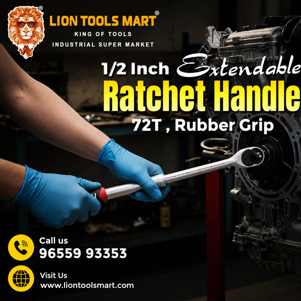 1/2 Inch Drive Extendable Ratchet Handle (72T) with Non-Slip Rubber Grip