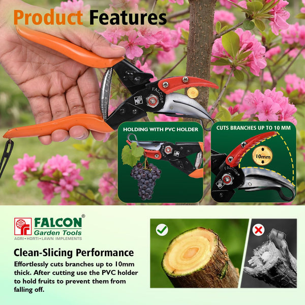 Falcon FCHM-902, Cut & Hold Secateur, Pruning Secateur, Bypass Secateur, Garden Pruning Tool, Pruning Shear, Gardening Tool, Horticulture Tool, Branch Cutter, Plant Pruner, Nursery Tool, Farming Tool, Falcon Secateur