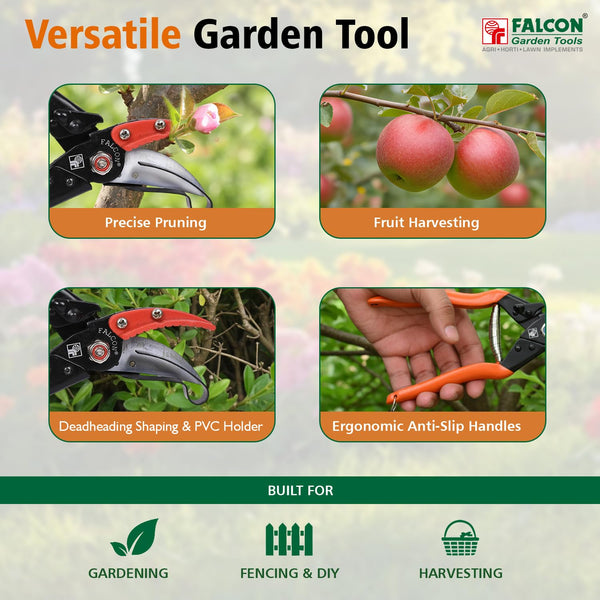 Falcon FCHM-902, Cut & Hold Secateur, Pruning Secateur, Bypass Secateur, Garden Pruning Tool, Pruning Shear, Gardening Tool, Horticulture Tool, Branch Cutter, Plant Pruner, Nursery Tool, Farming Tool, Falcon Secateur