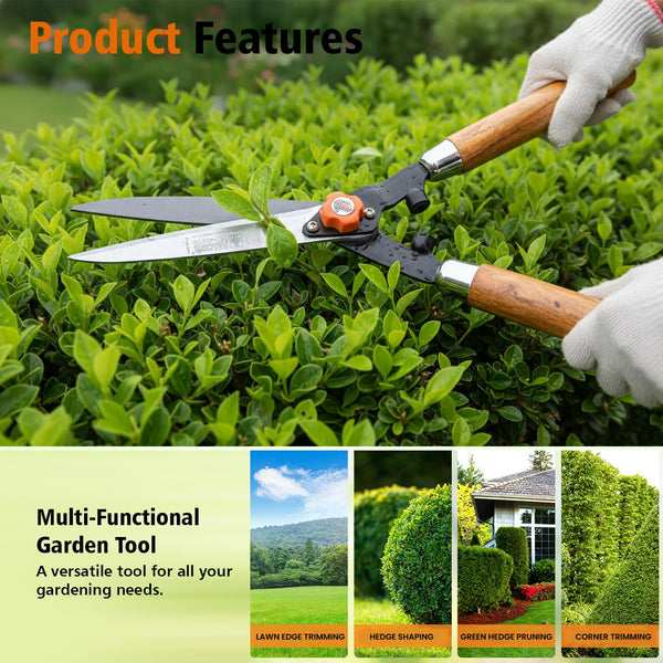 Falcon 10 Inch Premium Hedge Shear FHS-999(W) with Wooden Handle | 250mm Hardened Steel Blades with Rust Preventive Coating