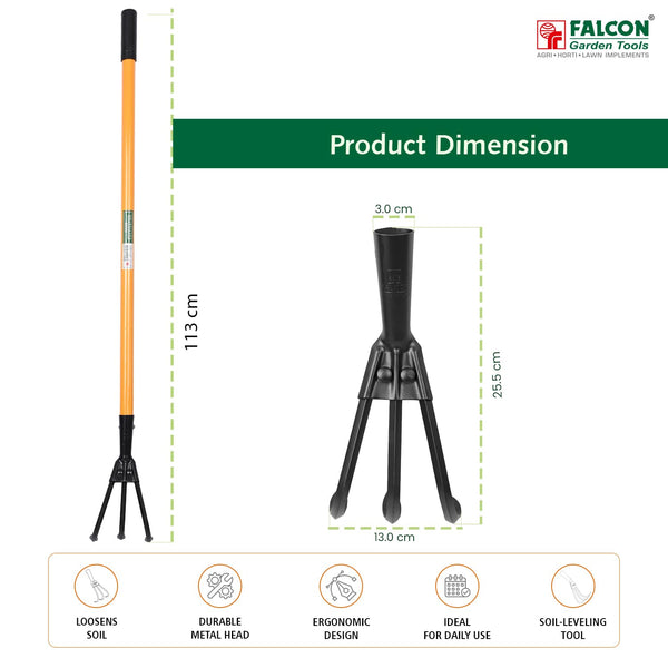 Falcon FCHW-3066, Falcon prong cultivator, Premium prong cultivator, 3 prong cultivator, 900mm cultivator, Steel handle cultivator, Soil cultivator, Garden cultivator, Weeding tool, Soil loosening tool, Gardening tools, Agriculture tools, Horticulture tools, Landscaping tools