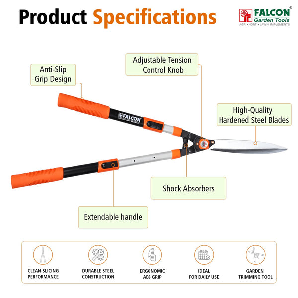 Falcon FHS-2016, Telescopic Hedge Shear, Premium Hedge Shear, Hedge Trimmer, Hedge Cutting Tool, Garden Hedge Cutter, Shrub Trimmer, Garden Pruning Tool, Telescopic Garden Tool, Aluminium Handle Hedge Shear, Hardened Steel Hedge Shear, Gardening Hand Tool, Landscaping Tool, Horticulture Tool, Falcon Garden Tools