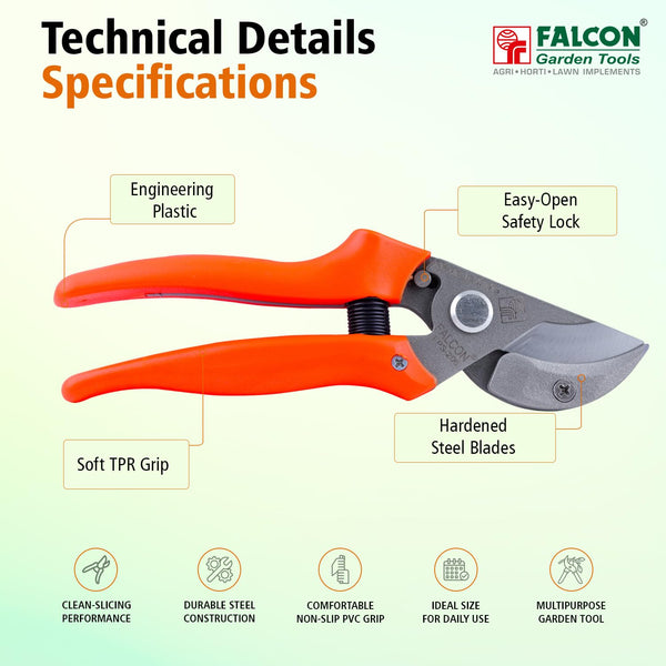 Falcon secateur, Falcon FPS-206, Pruning secateur, Pruning shears, Garden secateur, Pruning shear, Gardening tool, Horticulture tool, Plant pruning tool, Garden pruning shears, Nursery tool, Landscaping tool, Plant trimming tool