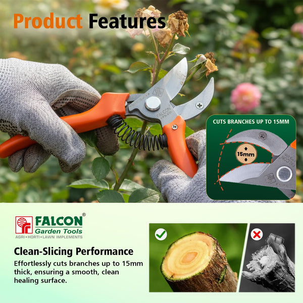 Falcon secateur, Falcon FPS-206, Pruning secateur, Pruning shears, Garden secateur, Pruning shear, Gardening tool, Horticulture tool, Plant pruning tool, Garden pruning shears, Nursery tool, Landscaping tool, Plant trimming tool
