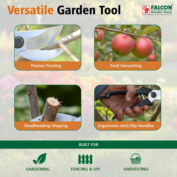 Falcon FPS-210, Pruning Secateur, Bypass Secateur, Garden Pruning Tool, Pruning Shear, Branch Cutter, Horticulture Tool, Gardening Secateur, Plant Pruner, Agricultural Tool, 14mm Pruning Cutter, 200mm Secateur