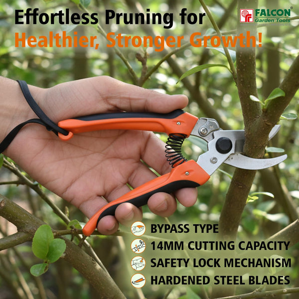 Falcon FPS-213, Pruning Secateur, Bypass Pruner, Garden Secateur, Pruning Shear, Gardening Tool, Plant Pruner, Branch Cutter, Horticulture Tool, Nursery Tool, Flower Pruning Tool, 185mm Secateur, 12mm Pruning Tool