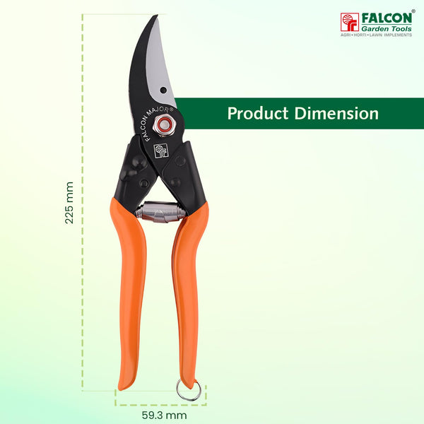 Falcon Major, Falcon Pruning Secateur, Bypass Secateur, Pruning Shear, Garden Secateur, Plant Pruner, Branch Cutter, Gardening Tool, Horticulture Tool, Nursery Tool, 15mm Pruning Tool, 225mm Secateur