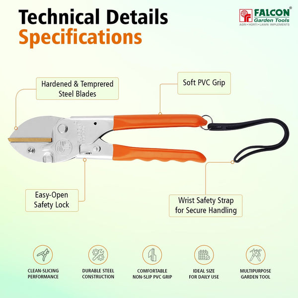 Falcon Regular, Falcon Pruning Secateur, Anvil Pruner, Pruning Secateur, Garden Secateur, Gardening Tool, Pruning Tool, Plant Pruner, Branch Cutter, Horticulture Tool, Nursery Tool, 200mm Secateur, 15mm Pruning Tool