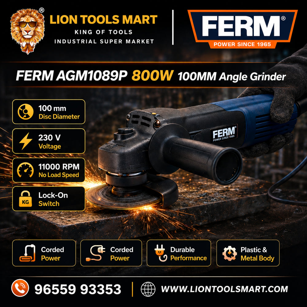 FERM Angle Grinder | 4 Inch Electric Angle Grinder | AGM1089P 800W 100mm 11000 RPM Professional Grinder