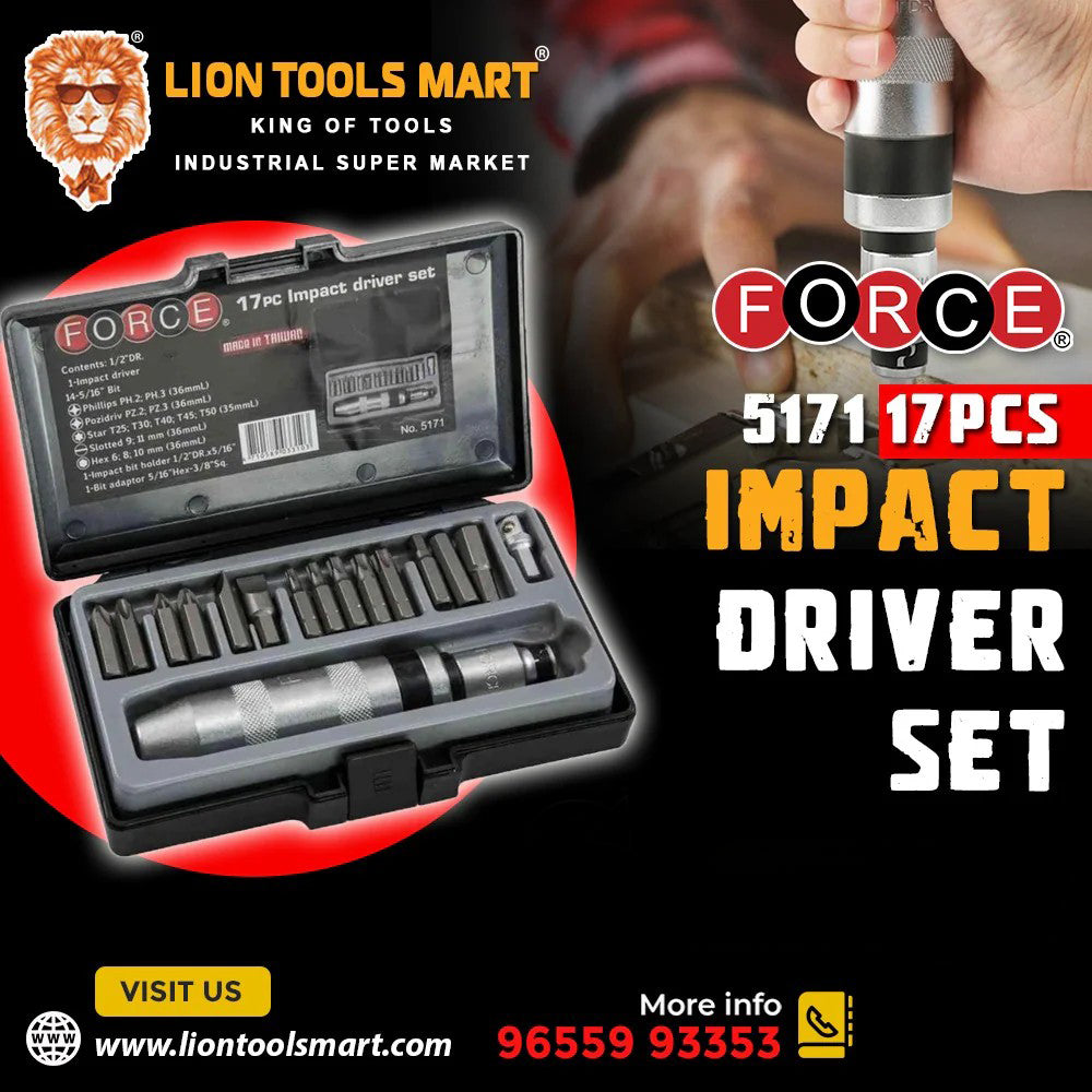 FORCE 5171 1/2 Inch 17Pcs Impact Driver Set | Professional Manual Impact Tool Kit