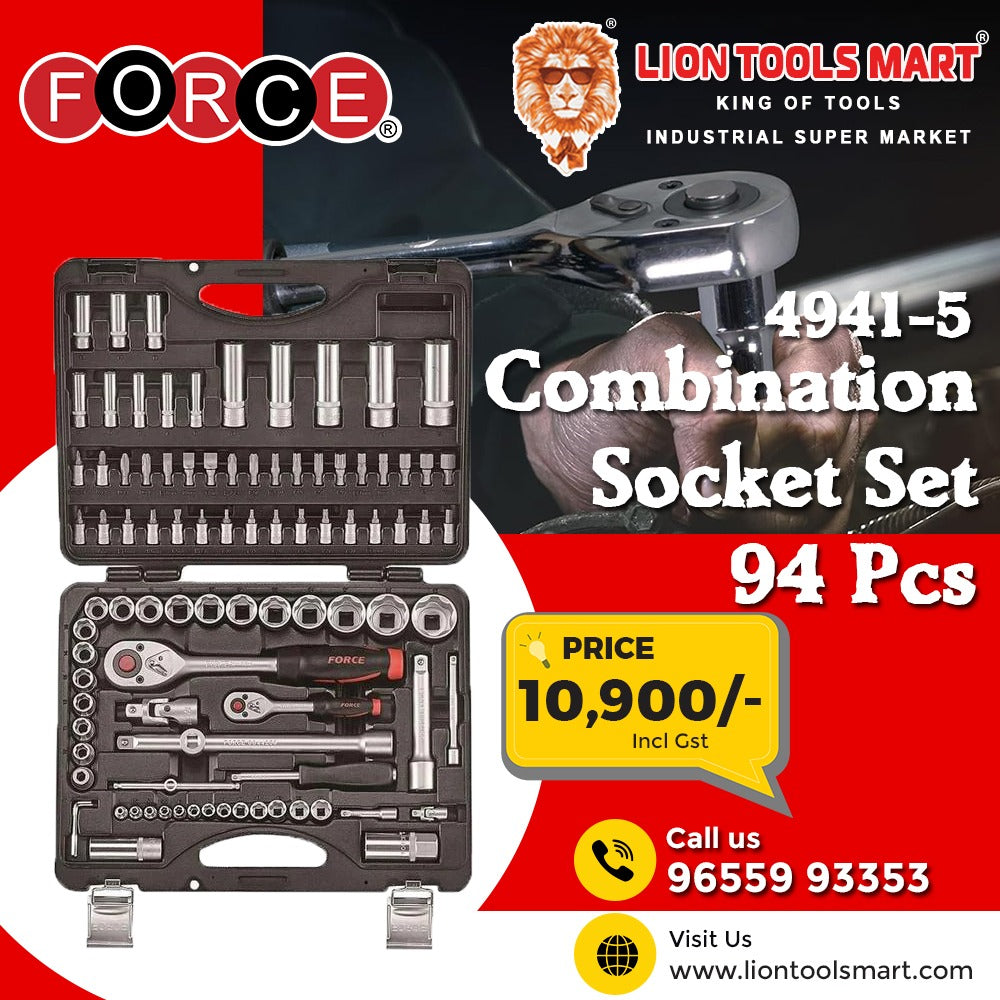 FORCE 4941-5 Combination Socket Set - 94 Piece Professional Grade (Metric)
