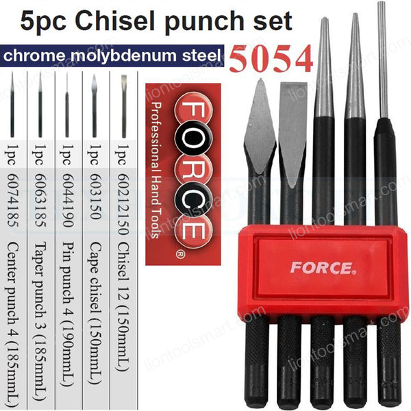 Force 5054 5Pc Chisel & Punch Set | Professional Metalworking & Automotive Hand Tool Kit