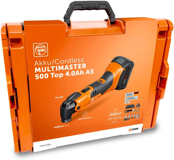 Fein AMM 500, Fein AMM 500 Plus, 71293861000, AMM 500 Plus Top, 18V Cordless MultiTool, AMPShare MultiTool, Fein MultiMaster, StarlockPlus MultiTool, QuickIN MultiTool, 4Ah Cordless MultiTool, Oscillating MultiTool, Wood Cutting Tool, Metal Cutting Tool, Tile Removal Tool, Sanding MultiTool, Scraper Tool, Renovation Tool, Interior Work Tool, Brushless Alternative MultiTool, L-BOXX Tool Kit, Professional MultiTool
