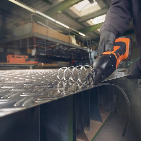 Fein ABSS 18 1.6 E AS, Fein Slitting Shears, Fein Cordless Shears, ABSS 18 1.6 E AS, 18V Slitting Shears, Cordless Slitting Shears, Sheet Metal Cutter, Sheet Metal Shears, AMPShare Tools, QuickIN Shears, Metal Cutting Tool, Cordless Metal Cutter, Sheet Metal Cutting Machine, Curve Cutting Shears, Profile Cutting Tool, Interior Cut-Out Tool, Metal Fabrication Tool, Fein Power Tools, L-BOXX Tool