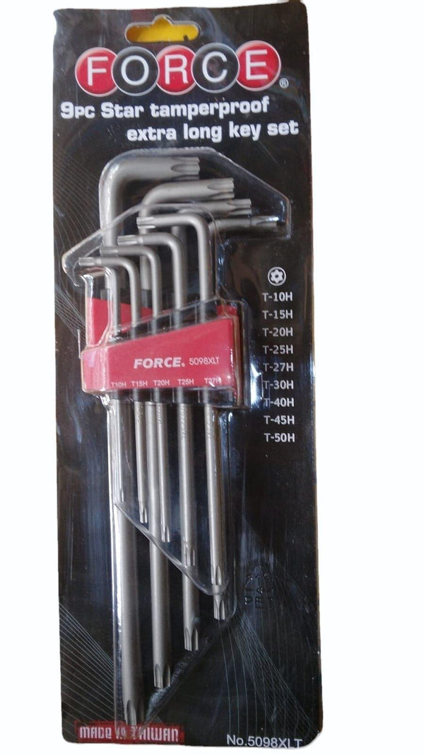 Force 5098XLT 9Pcs Star Tamper Proof Extra Long Key Set | Security Torx Key Set