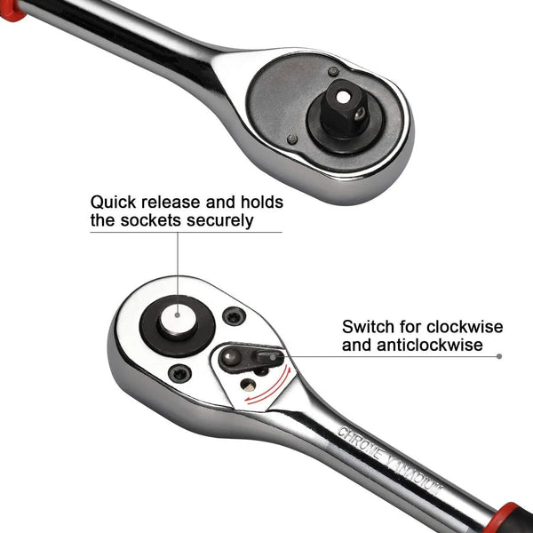 Force 80222 1/4Inch Ratchet Handle 24 Teeth | Quick Release Reversible Ratchet Wrench