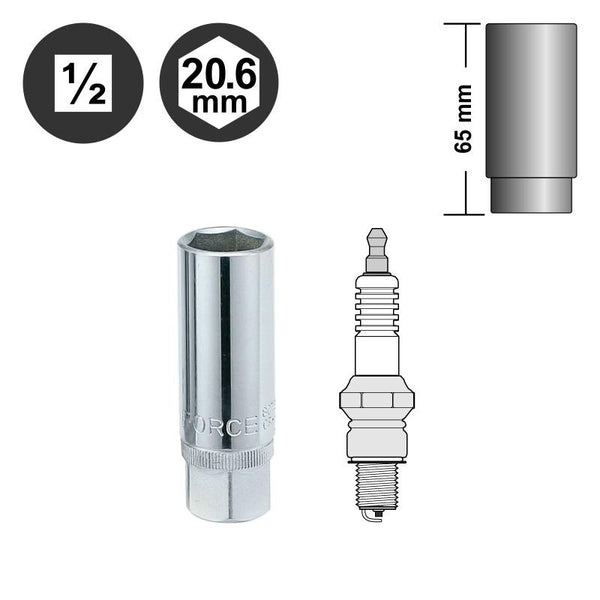 Force 807420.6 1/2Inch Spark Plug Socket 20.6mm | Magnetic Automotive Removal Tool