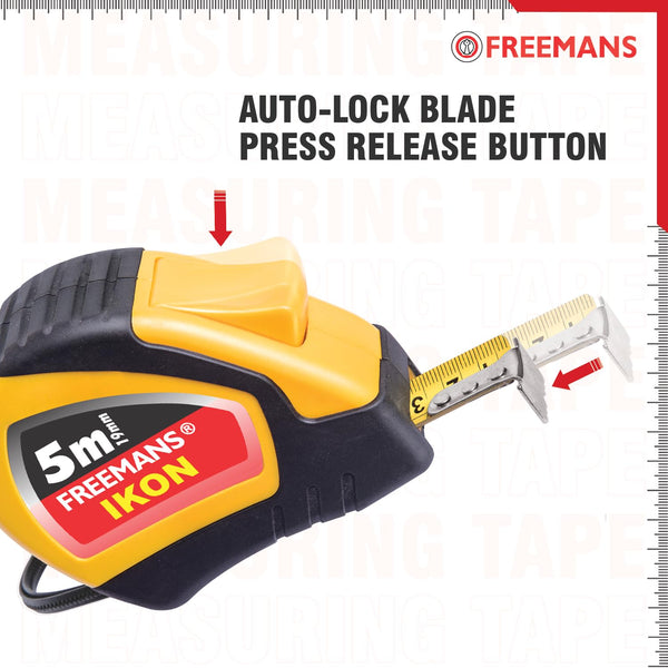Freemans, Freemans IKON, IKON Measuring Tape, 5M Measuring Tape, 19mm Measuring Tape, 5M 19mm Tape, Steel Measuring Tape, Measuring Tape, Auto-Lock Measuring Tape, Construction Measuring Tape, Carpentry Measuring Tape, Woodworking Measuring Tape, Engineering Measuring Tape, Workshop Measuring Tape, Fabrication Measuring Tape, DIY Measuring Tape, Professional Measuring Tape, Steel Tape Measure, Pocket Measuring Tape, Dura-Coat Measuring Tape, Contractor Measuring Tape, Building Measurement Tool, Measurement 