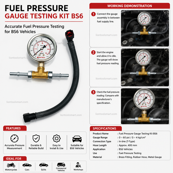 Fuel Pressure Gauge Testing Kit BS6 | Universal EFI Fuel Pump Pressure Tester & Injector Diagnostic Tool
