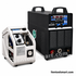Professional 500A 3-phase IGBT Pulse MIG/MAG welder with external wire feeder, water-cooled torch, trolley, and water cooling system for heavy industrial fabrication. A MIG welding kit showing a black MIG500P welding machine with a digital control panel and a white CO2 Gas Wire Torch Sender on a white background.