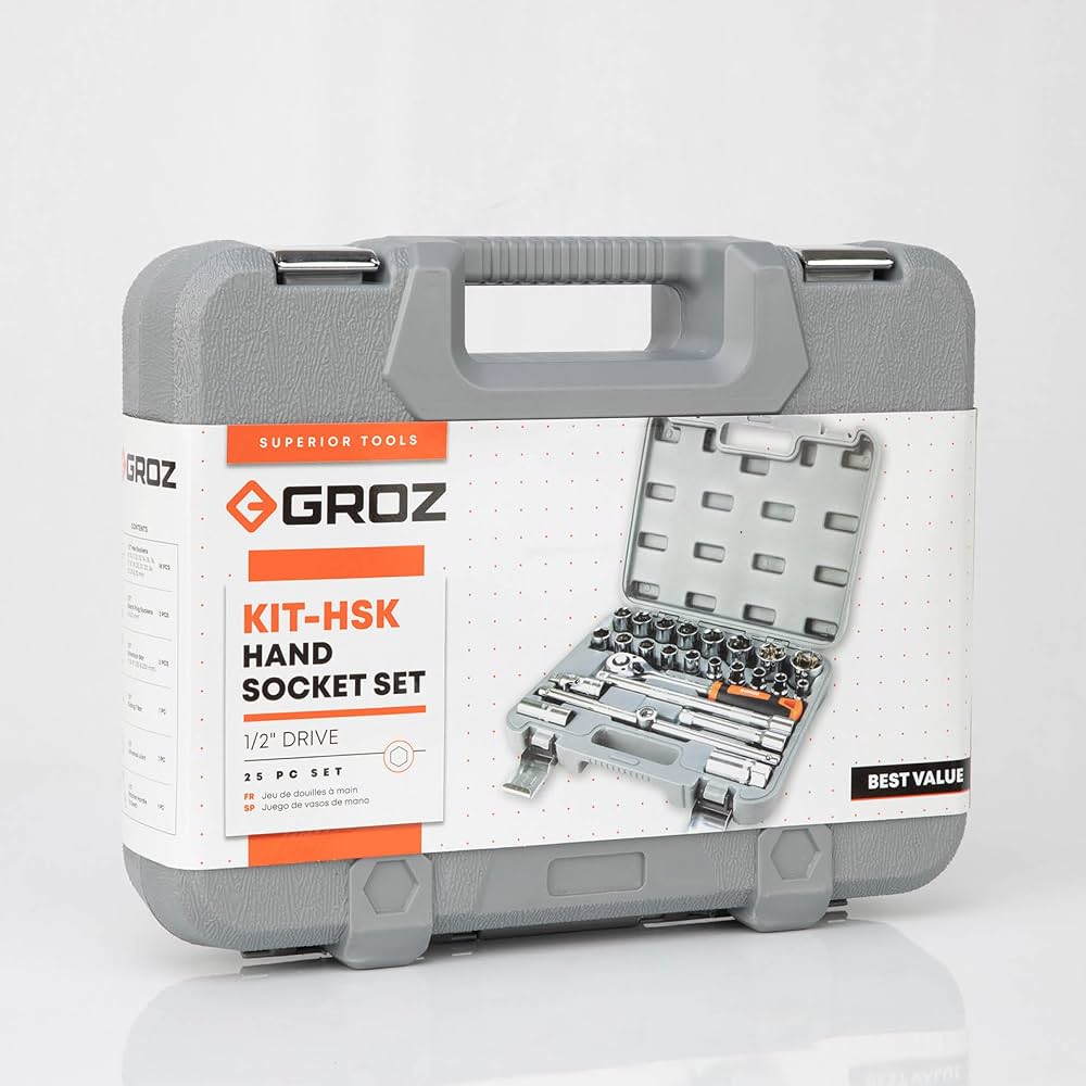 Groz 25Pcs 1/2 Inch Socket Set HSK/1-2/25 | Automotive, Workshop, Mechanical, Repair & Maintenance Applications