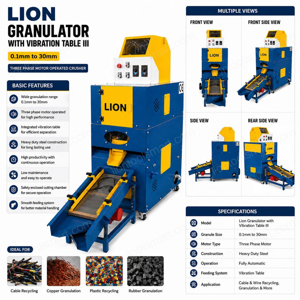 Lion Granulator with Vibration Table III | 0.1mm to 30mm | Three Phase Motor Operated Crusher
