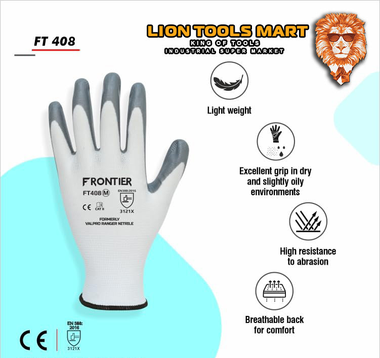 Karam Frontier Nitrile Palm Coated Grey Gloves FT408 | Hand Protection