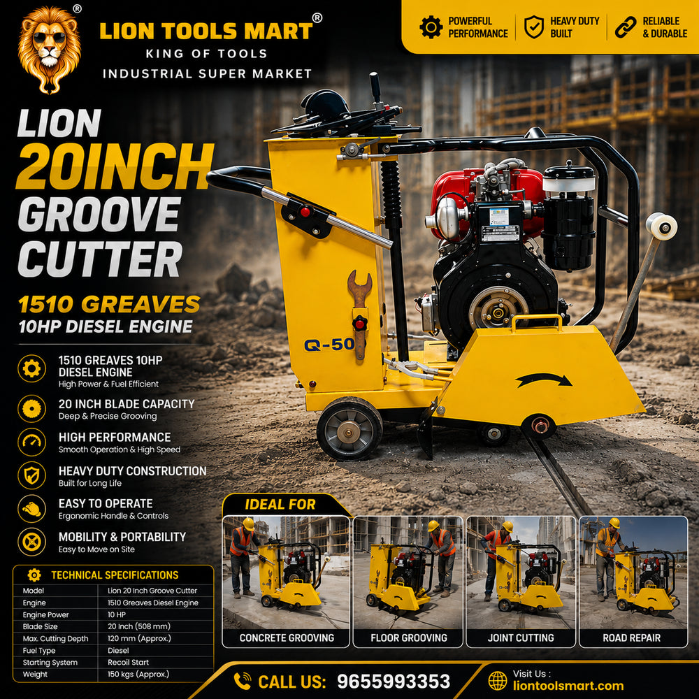 Lion 20Inch Groove Cutter with 1510 Greaves 10HP Diesel Engine | Heavy Duty Road & Concrete Cutting Machine