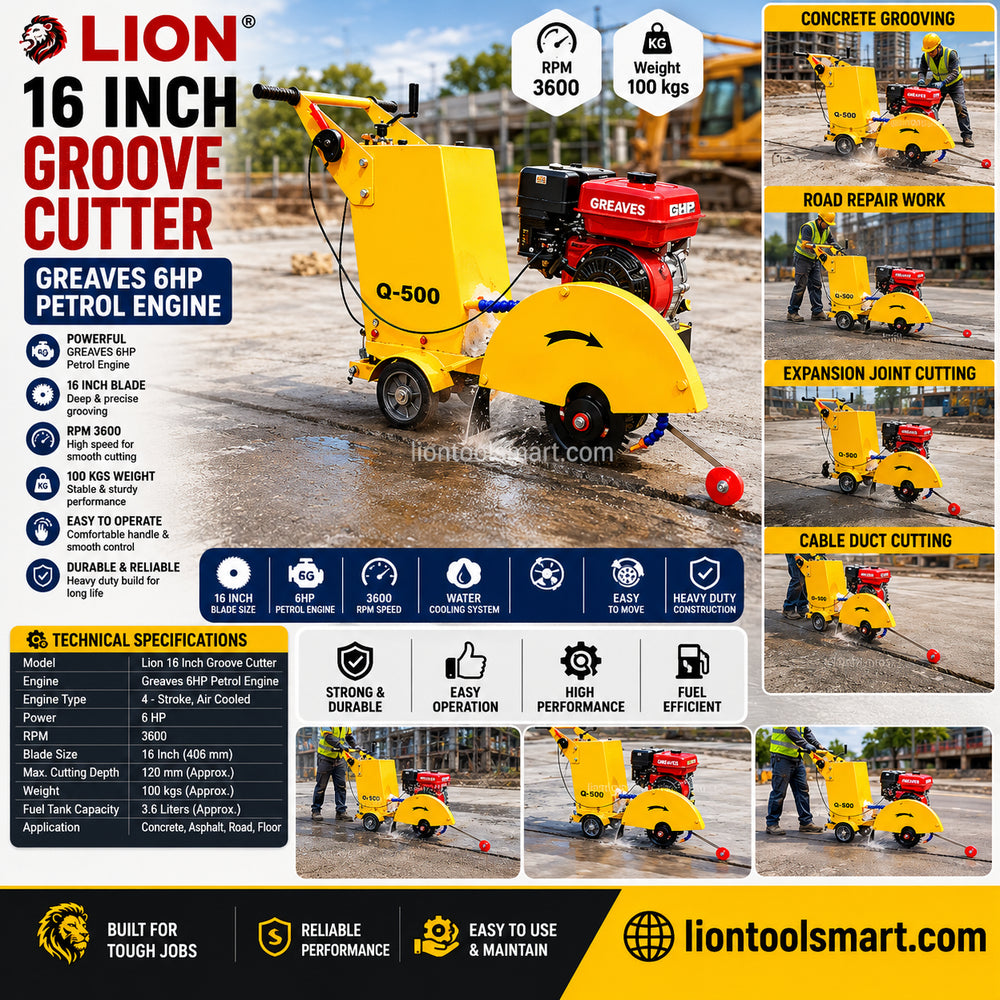 Lion 16 Inch Groove Cutter with Greaves 6HP Petrol Engine | Road & Concrete Cutting Machine