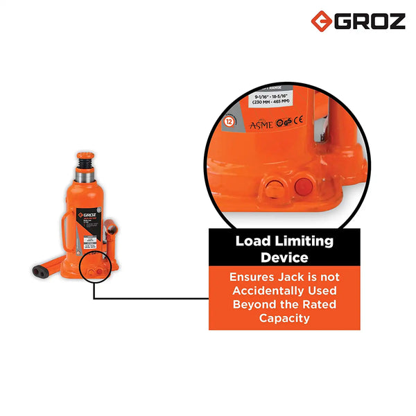Groz 12 Ton Hydraulic Bottle Jack BT/12W (230-465mm) | HCVs, Trucks, Buses, Construction, Garage & Heavy-Duty Maintenance Applications