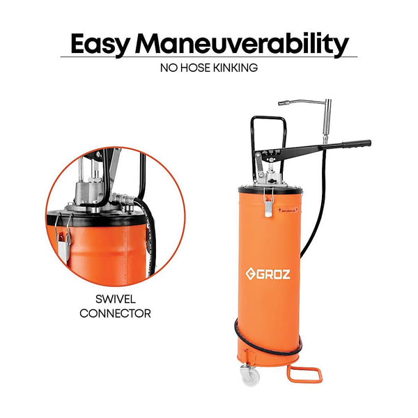 Groz, Groz VGP/20, VGP/20 Grease Pump, 20Kg Grease Pump, Bucket Grease Pump, Hand Operated Grease Pump, Grease Pump with Wheels, High Pressure Grease Pump, High Volume Grease Pump, 4000 PSI Grease Pump, 275 Bar Grease Pump, 9g Stroke Grease Pump, Automotive Grease Pump, Agricultural Grease Pump, Construction Equipment Grease Pump, Industrial Grease Pump, Workshop Grease Pump, Machinery Lubrication Pump, Heavy Equipment Lubrication, NLGI 2 Grease Pump, NLGI 3 Grease Pump, Manual Lubrication Pump, Grease Disp