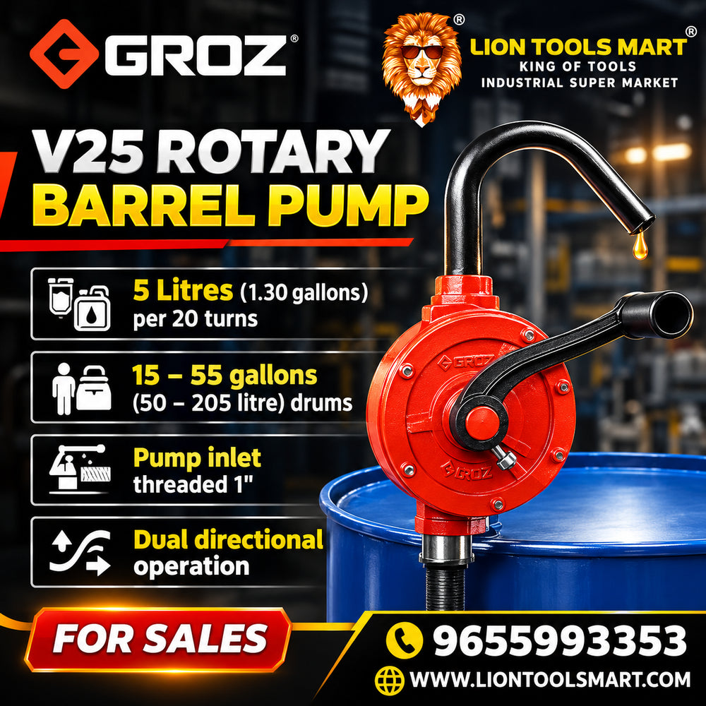 Groz V25 Rotary Barrel Pump 1 Inch | Dual Direction 5L/20 Turns Oil Transfer Pump for 50–205L Drums