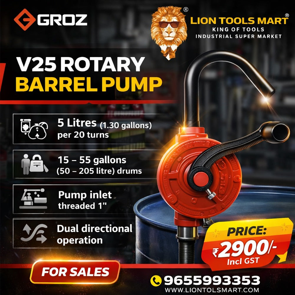 Groz V25 Rotary Barrel Pump (Dual Directional, 1" Inlet) – For 15 to 55 Gallon Drums