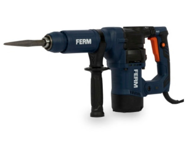 Blue and black rotary hammer drill with 'Ferm' branding on a white background