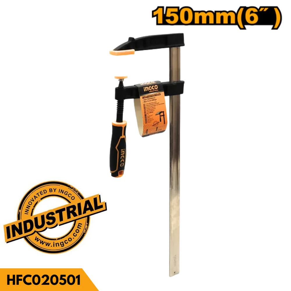 Ingco 6Inch (50x150mm) F Clamp with Plastic Handle, 170Kg Max Clamp Force HFC020501